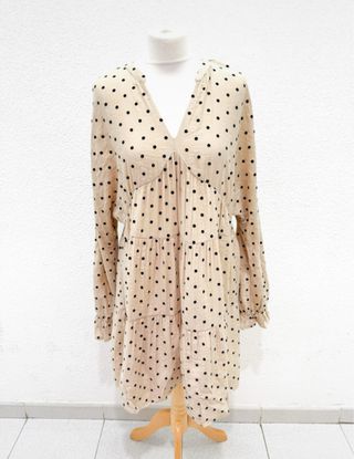Vestido vintage beige lunares negros XL