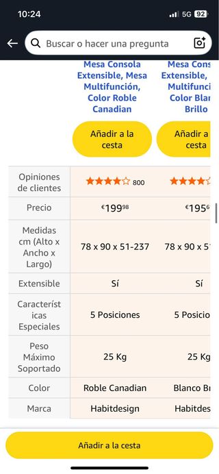 Mesa consola extensible madera 50-235cm