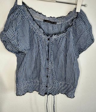 Blusa Art C cuadros vichy azul y blanco Talla M