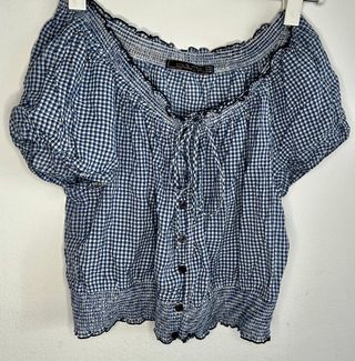 Blusa Art C cuadros vichy azul y blanco Talla M