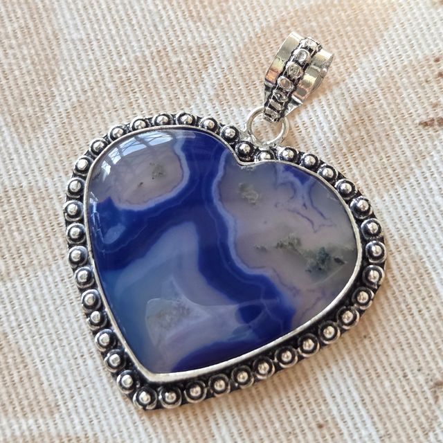 Colgante Corazón Plata 925 Ágata Azul