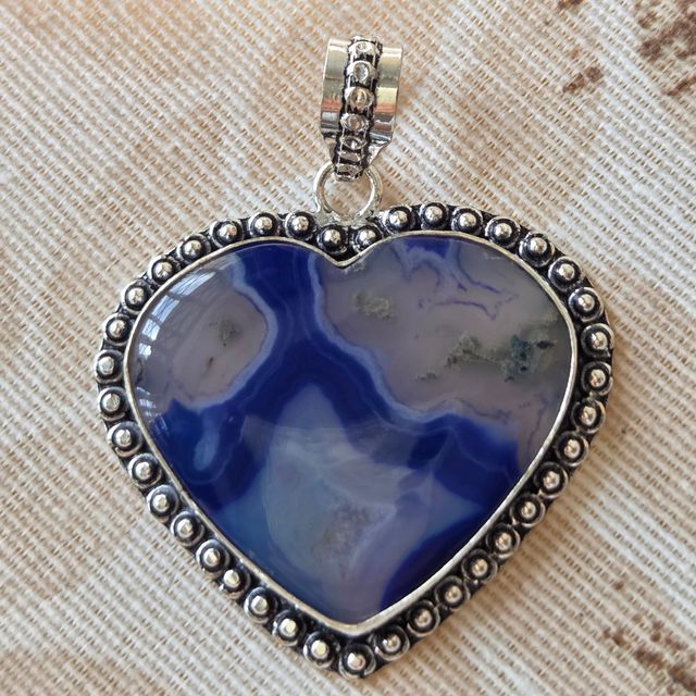 Colgante Corazón Plata 925 Ágata Azul