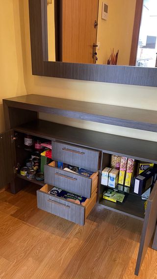 Mueble recibidor madera maciza con espejo