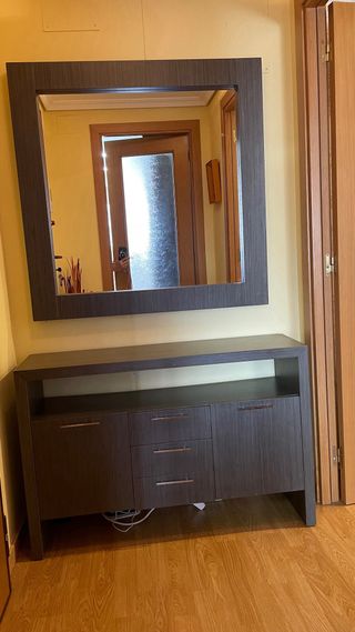 Mueble recibidor madera maciza con espejo