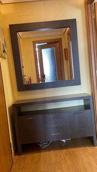 Mueble recibidor madera maciza con espejo