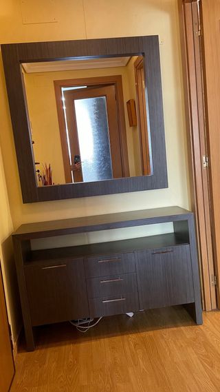 Mueble recibidor madera maciza con espejo