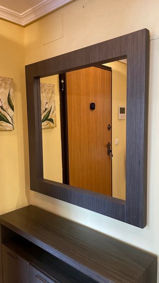 Mueble recibidor madera maciza con espejo