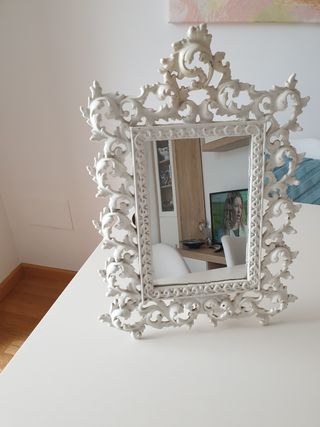 Espejo vintage de mesa de hierro blanco