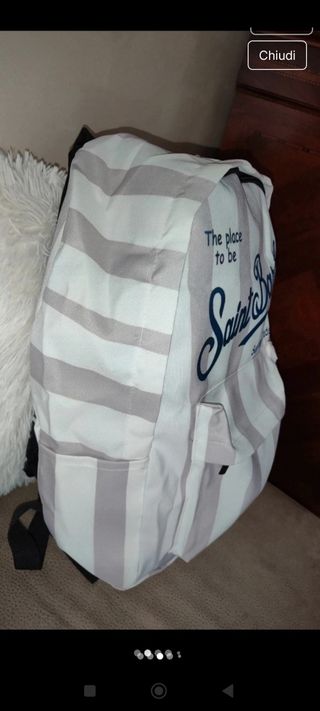 Zaino scuola a righe grigio e bianco