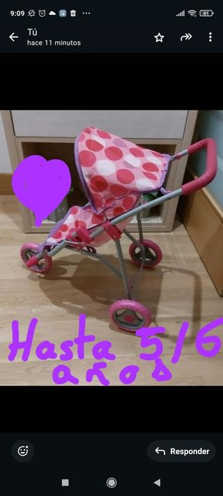 Carrito de muñecas rosa lunares