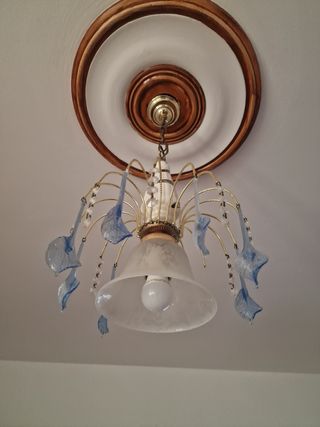Lámpara colgante cristal azul y dorado