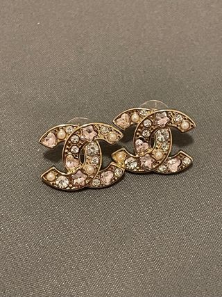 Pendientes Chanel CC Corazón Rosa y Perla