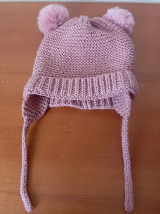 Gorro lana niña pompón rosa