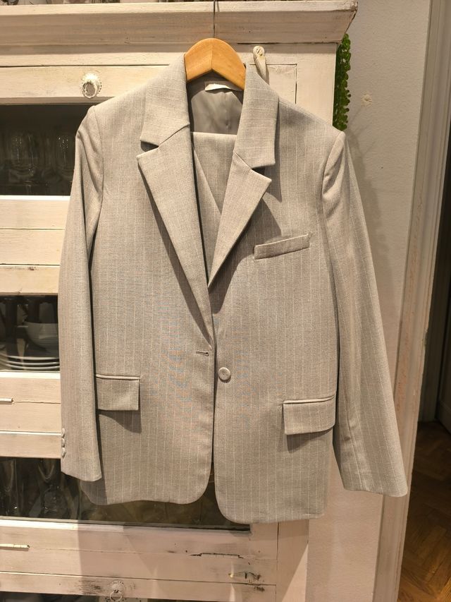 Traje Mango 3 piezas mujer gris azulado talla S