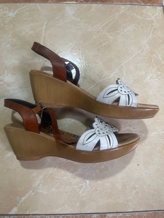 Sandalias Marila Verano Cuña Marrón y Blanco