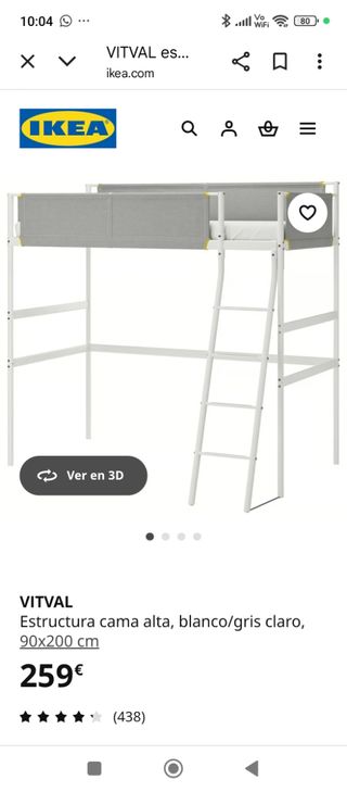 Estructura cama alta IKEA VITVAL
(Opción colchón)