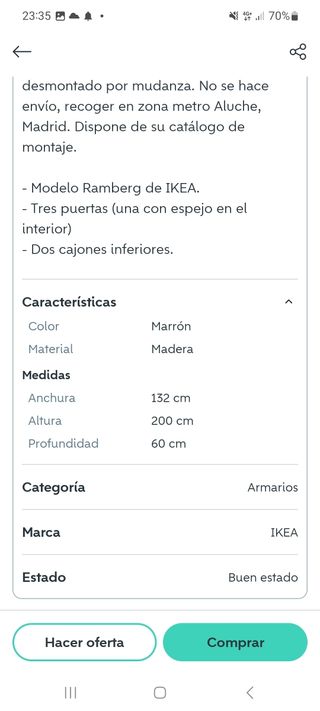 Armario de madera marrón 3 puertas