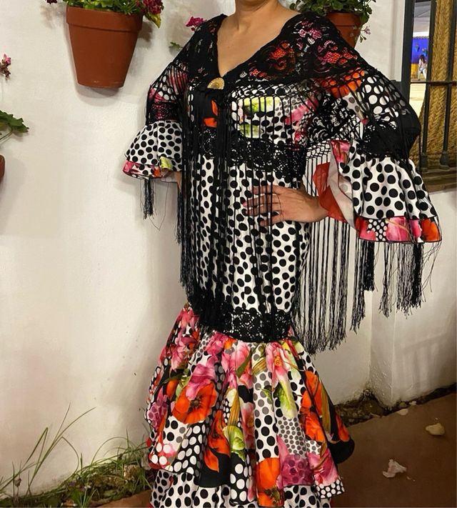 Vestido Flamenca Talla 42 Negro Multicolor