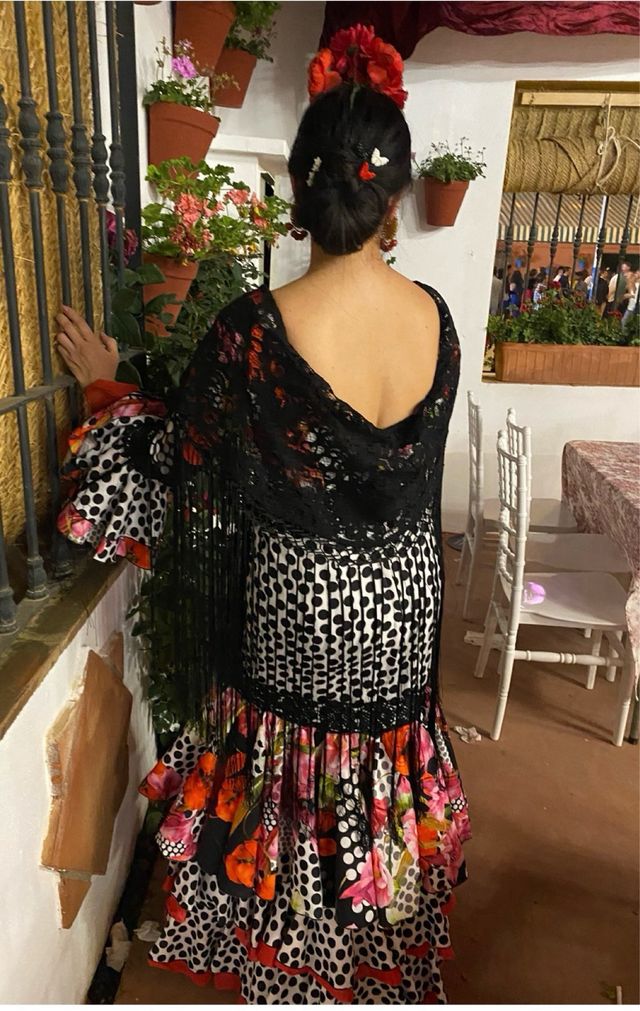 Vestido Flamenca Talla 42 Negro Multicolor