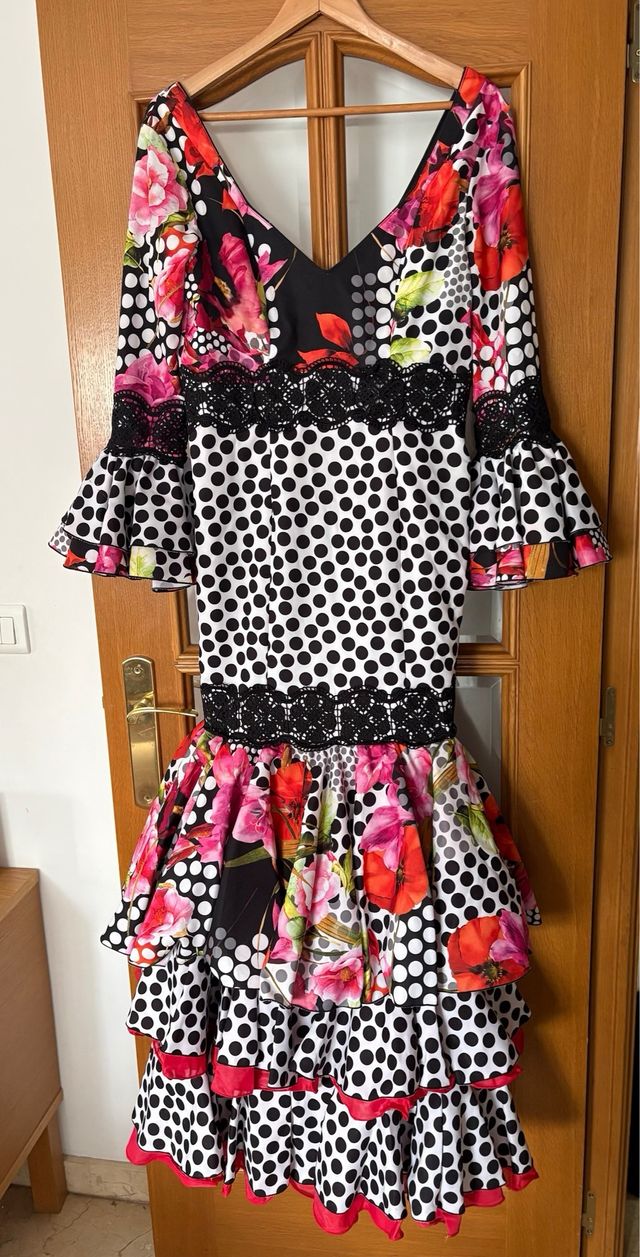 Vestido Flamenca Talla 42 Negro Multicolor