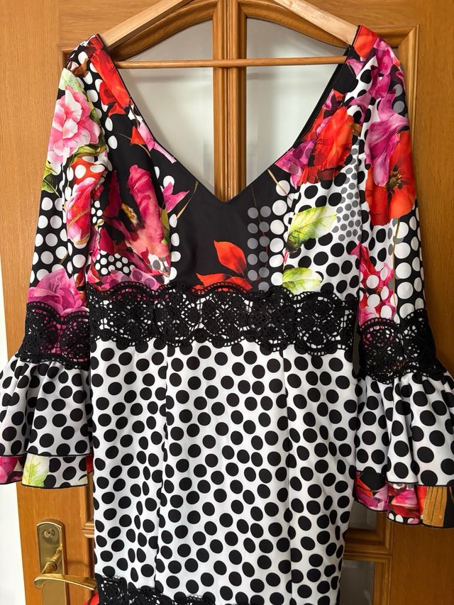 Vestido Flamenca Talla 42 Negro Multicolor