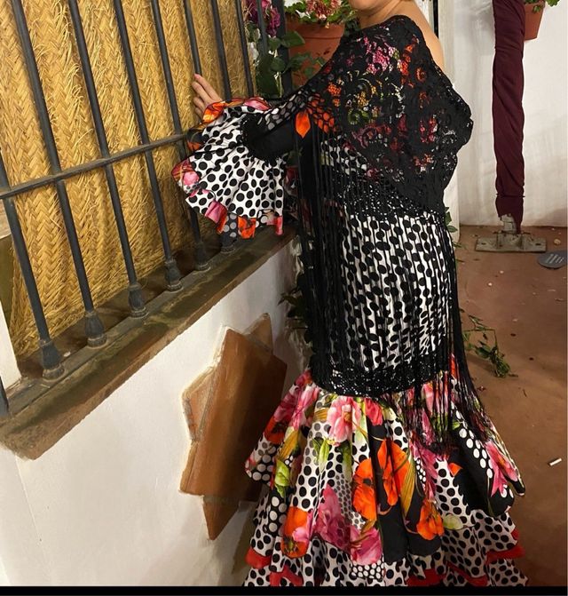 Vestido Flamenca Talla 42 Negro Multicolor