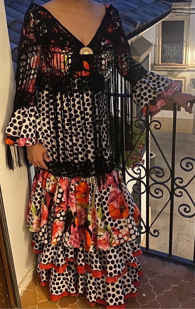 Vestido Flamenca Talla 42 Negro Multicolor