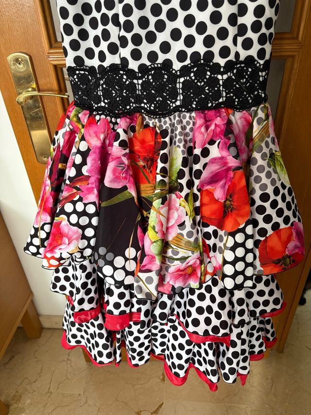 Vestido Flamenca Talla 42 Negro Multicolor