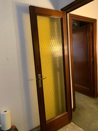 Puerta madera vintage cristal amarillo 80x203