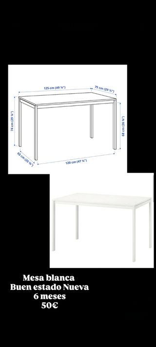 Mesa Comedor/Trabajo Blanca 125x75cm