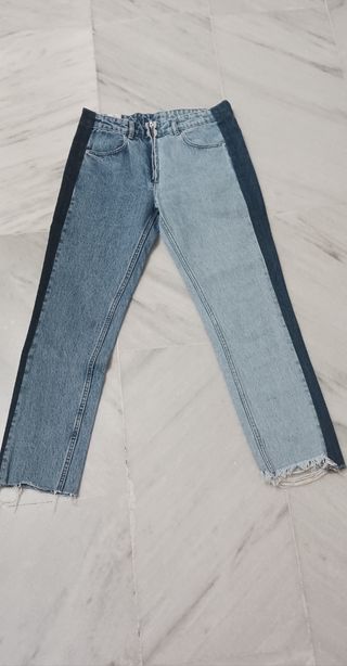 Pantalón vaquero denim bicolor Zara