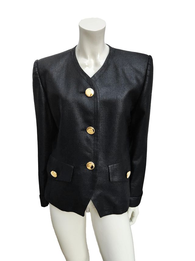 Aquascutum Vintage 80's Black Linen Blazer UK 10