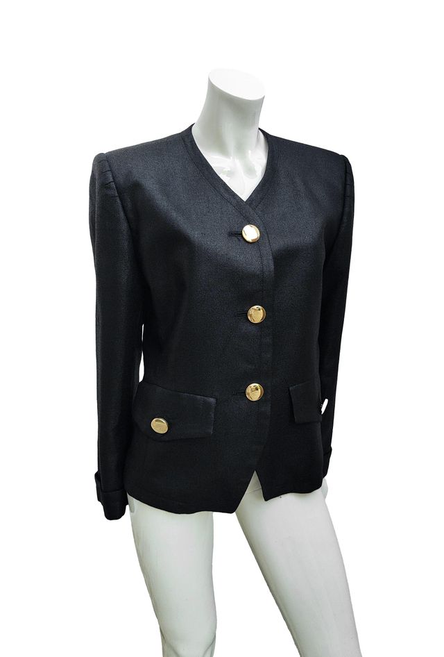 Aquascutum Vintage 80's Black Linen Blazer UK 10