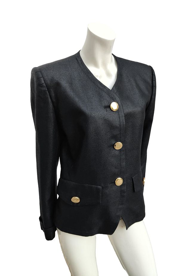 Aquascutum Vintage 80's Black Linen Blazer UK 10