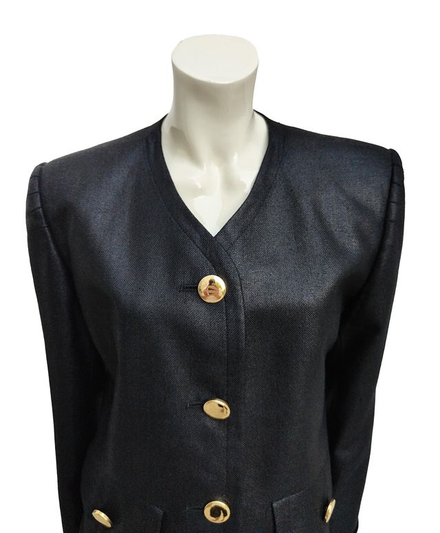Aquascutum Vintage 80's Black Linen Blazer UK 10
