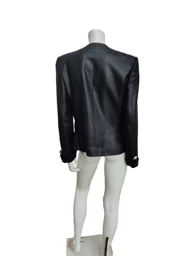 Aquascutum Vintage 80's Black Linen Blazer UK 10