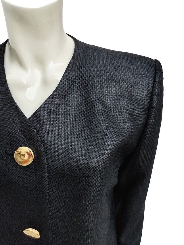Aquascutum Vintage 80's Black Linen Blazer UK 10