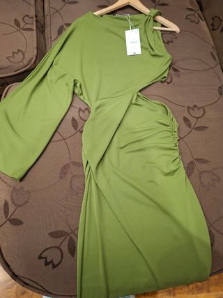 Vestido midi verde manga larga