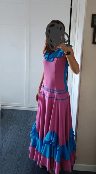 Vestido Flamenco Rosa y Azul
