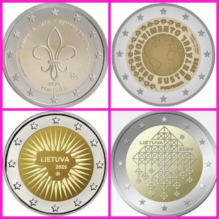 LOTE DE 4 MONEDAS 2 EUROS DE PORTUGAL Y LITUANIA