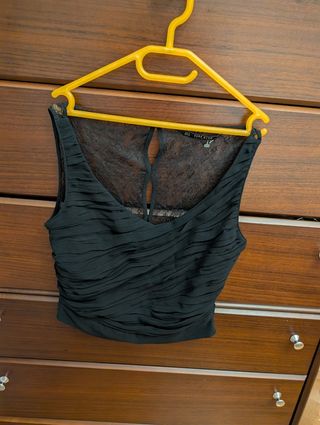 Top Zara Negro Encaje Espalda Fruncido Delante