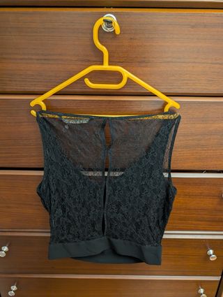 Top Zara Negro Encaje Espalda Fruncido Delante