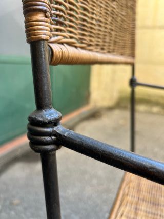 Sedia Vintage in Ferro Battuto Rattan Intrecciato
