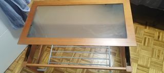 Mesita de sala madera y cristal 