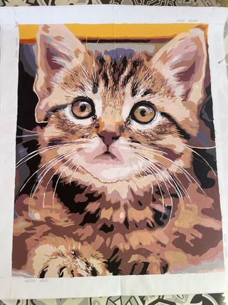 Cuadro Pintura Gato Beige y Marrón