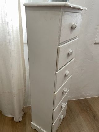 Cómoda blanca 6 cajones estrecha alargada