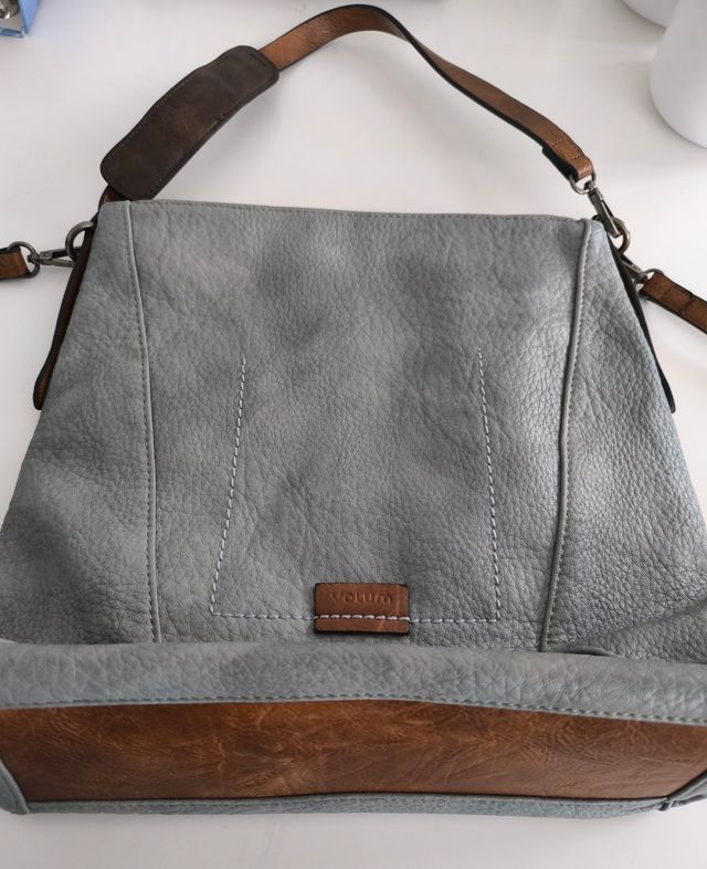 Bolso de piel gris y marrón Volum