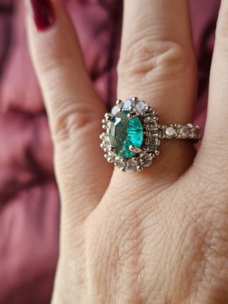 anello argento con zirconia e smeraldo sintetico 