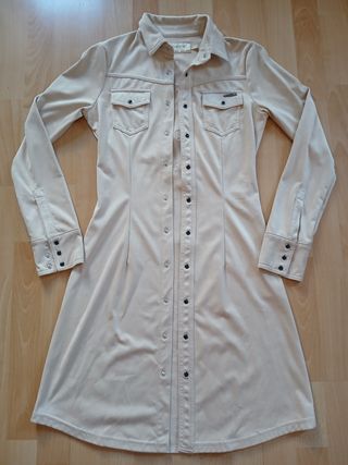 Vestido/Camisa Larga MET Beige con Pedrería