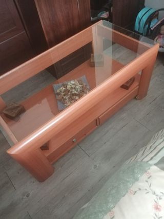 Mesa de centro madera y cristal con cajones
